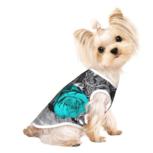 L Pet T-Shirt, atmungsaktiv, ärmellos, Schwarz/Weiß, Blaugrün, Grau, Rosenblüten, für kleine bis mittelgroße Katzen, Welpen, Yorkie, Dackel, Französische Bulldogge von SamLng