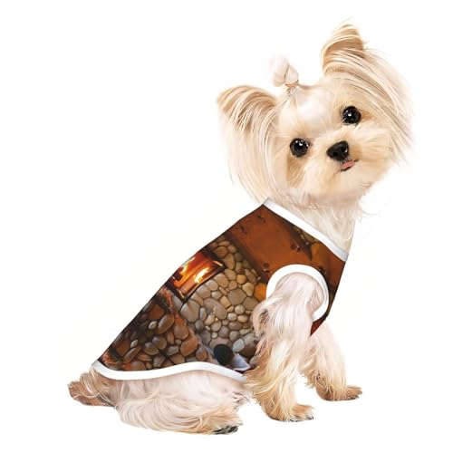 L Pet T-Shirt, atmungsaktiv, ärmellos, Weihnachten, Kamin, Neujahr, bedruckt, kleine bis mittelgroße Katzen, Welpen, Yorkie, Dackel, Französische Bulldogge von SamLng