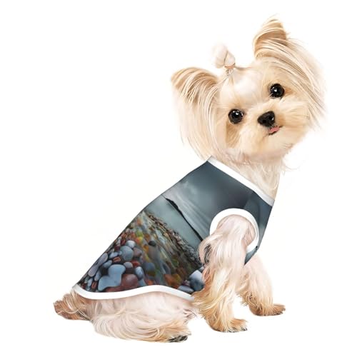 L Pet atmungsaktives ärmelloses Strand-T-Shirt mit Steindruck – kleine bis mittelgroße Katzen, Welpen, Yorkie, Dackel, Französische Bulldogge von SamLng