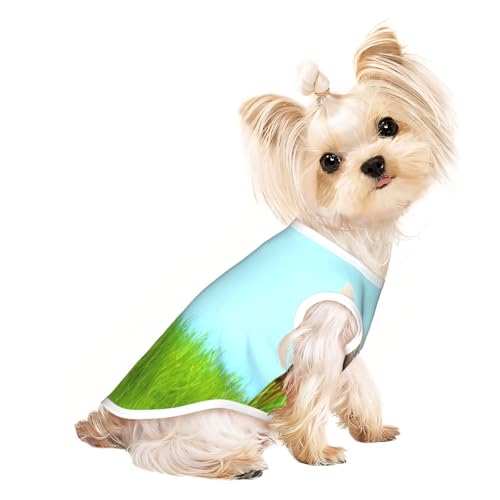 L Pet atmungsaktives ärmelloses T-Shirt mit Häschen auf grünem Gras, kleine bis mittelgroße Katzen, Welpen, Yorkie, Dackel, Französische Bulldogge von SamLng