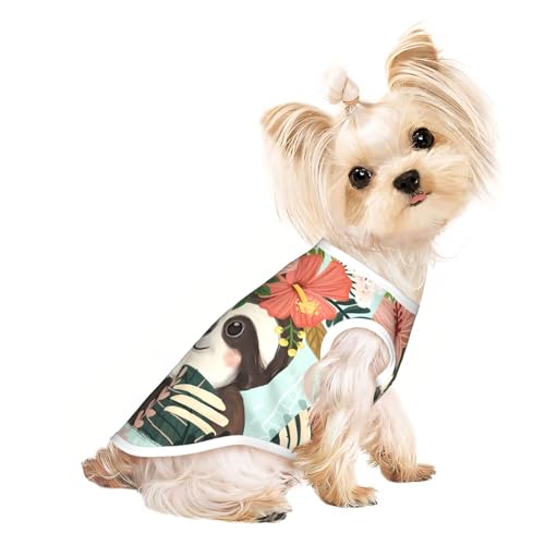 L Pet atmungsaktives ärmelloses Tier-Faultier-T-Shirt mit Minzgrün-Aufdruck – kleine bis mittelgroße Katzen, Welpen, Yorkie, Dackel, Französische Bulldogge von SamLng