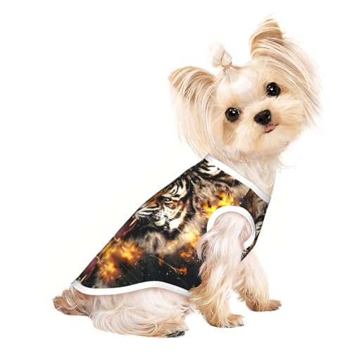 M Pet Atmungsaktives ärmelloses T-Shirt mit brüllendem Tiger-Druck, kleine bis mittelgroße Katzen, Welpen, Yorkie, Dackel, Französische Bulldogge von SamLng