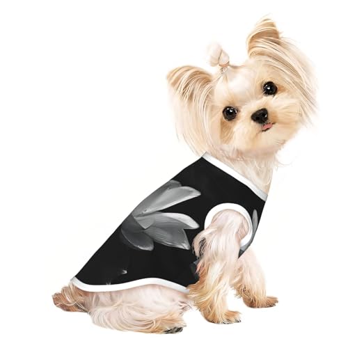 M Pet T-Shirt, atmungsaktiv, ärmellos, Blumendruck, für kleine bis mittelgroße Katzen, Welpen, Yorkie, Dackel, Französische Bulldogge, Schwarz / Weiß von SamLng