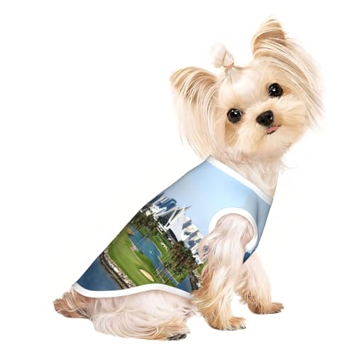 M Pet T-Shirt, atmungsaktiv, ärmellos, Golf-Yacht-Club-Druck, für kleine bis mittelgroße Katzen, Welpen, Yorkie, Dackel, Französische Bulldogge von SamLng