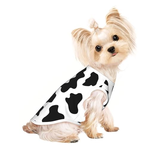 M Pet T-Shirt, atmungsaktiv, ärmellos, Kuhdruck, für kleine bis mittelgroße Katzen, Welpen, Yorkie, Dackel, Französische Bulldogge, Schwarz und Weiß von SamLng