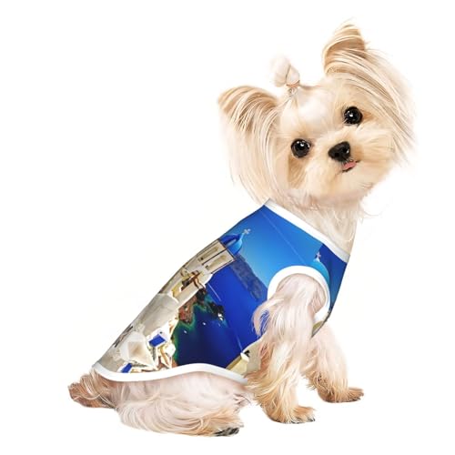 M Pet T-Shirt, atmungsaktiv, ärmellos, Santorini, griechische Insel, Meerblick, kleine bis mittelgroße Katzen, Welpen, Yorkie, Dackel, Französische Bulldogge von SamLng
