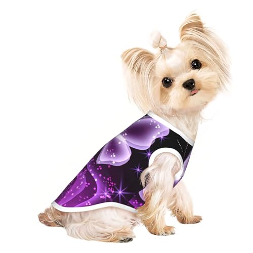 M Pet T-Shirt, atmungsaktiv, ärmellos, niedlich, violett, Schmetterlingsdruck, kleine bis mittelgroße Katzen, Welpen, Yorkie, Dackel, Französische Bulldogge von SamLng