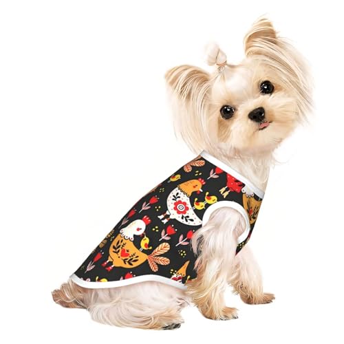 M Pet T-Shirt, atmungsaktiv, ärmellos, niedlicher Hahn-Aufdruck, kleine bis mittelgroße Katzen, Welpen, Yorkie, Dackel, Französische Bulldogge von SamLng