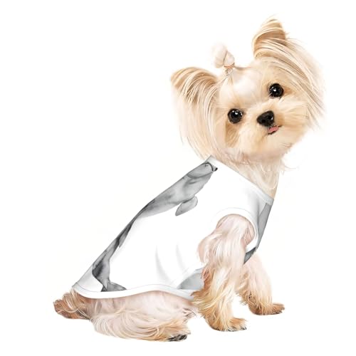 M Pet atmungsaktives ärmelloses Aquarell-T-Shirt mit Wal-Kunstdruck, kleine bis mittelgroße Katzen, Welpen, Yorkie, Dackel, Französische Bulldogge von SamLng