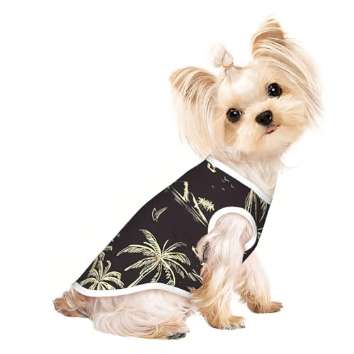 M Pet atmungsaktives ärmelloses T-Shirt mit Palmen-Druck, für kleine bis mittelgroße Katzen, Welpen, Yorkie, Dackel, Französische Bulldogge von SamLng