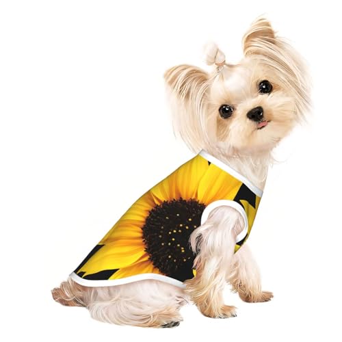 M Pet atmungsaktives ärmelloses T-Shirt mit Sonnenblumen-Aufdruck für kleine bis mittelgroße Katzen, Welpen, Yorkie, Dackel, Französische Bulldogge von SamLng