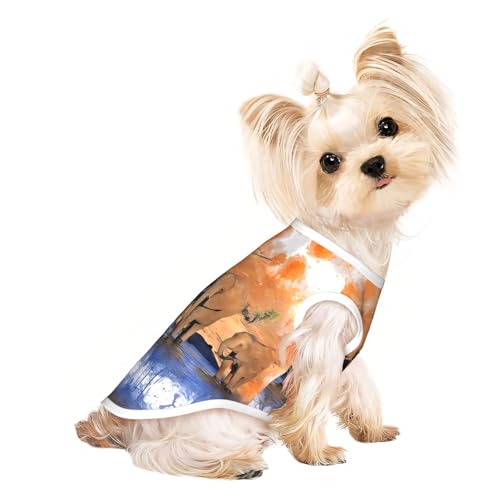S Pet Atmungsaktives ärmelloses T-Shirt mit Elefanten-Kunstdruck, für kleine bis mittelgroße Katzen, Welpen, Yorkie, Dackel, Französische Bulldogge von SamLng