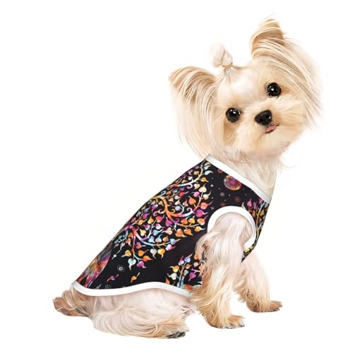 S Pet Atmungsaktives ärmelloses T-Shirt mit Elefanten- und Lebensbaum-Aufdruck, kleine bis mittelgroße Katzen, Welpen, Yorkie, Dackel, Französische Bulldogge von SamLng