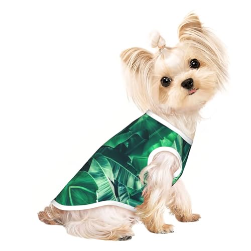 S Pet Atmungsaktives ärmelloses T-Shirt mit tropischem Bananenblatt-Druck, kleine bis mittelgroße Katzen, Welpen, Yorkie, Dackel, Französische Bulldogge von SamLng