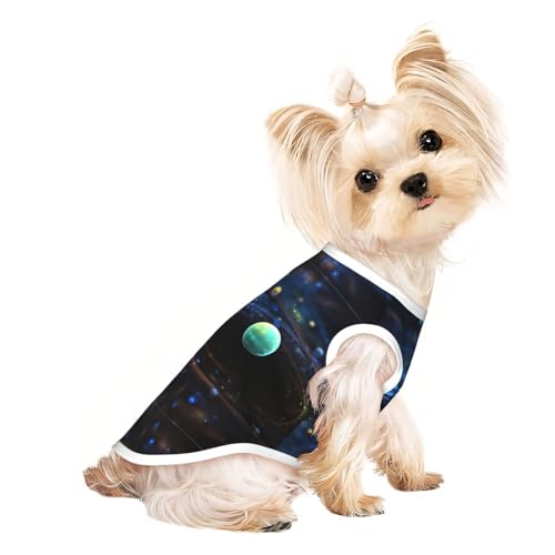 S Pet T-Shirt, atmungsaktiv, ärmellos, Weltraumplaneten, bedruckt, kleine bis mittelgroße Katzen, Welpen, Yorkie, Dackel, Französische Bulldogge von SamLng