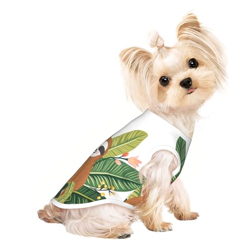 S Pet T-Shirt, atmungsaktiv, ärmellos, niedliches Faultier und Blätter, für kleine bis mittelgroße Katzen, Welpen, Yorkie, Dackel, Französische Bulldogge von SamLng