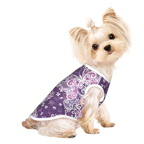 S Pet T-Shirt, atmungsaktiv, ärmellos, violett, Schmetterlinge, für kleine bis mittelgroße Katzen, Welpen, Yorkie, Dackel, Französische Bulldogge S Pet T-Shirt, atmungsaktiv, ärmellos, violett, Schmetterlinge, für kleine bis mittelgroße Katzen, Welpen, Yorkie, Dackel, Französische Bulldogge von SamLng
