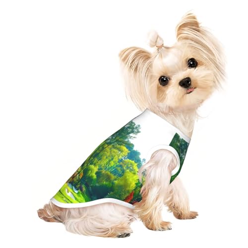 S Pet atmungsaktives ärmelloses T-Shirt mit Golfplatz-Druck, für kleine bis mittelgroße Katzen, Welpen, Yorkie, Dackel, Französische Bulldogge von SamLng