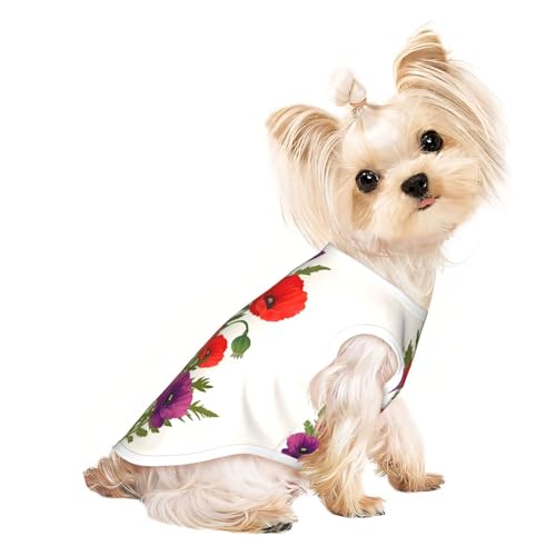 S Pet atmungsaktives ärmelloses T-Shirt mit Mohnblumen-Druck, für kleine bis mittelgroße Katzen, Welpen, Yorkie, Dackel, Französische Bulldogge von SamLng