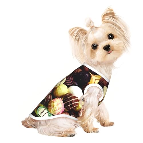 S Pet atmungsaktives ärmelloses T-Shirt mit Schokoladendruck, kleine bis mittelgroße Katzen, Welpen, Yorkie, Dackel, Französische Bulldogge von SamLng
