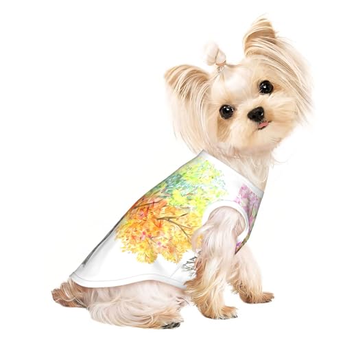 S Pet atmungsaktives ärmelloses Vierjahreszeiten-T-Shirt mit Frühlingsbaum-Druck – kleine bis mittelgroße Katzen, Welpen, Yorkie, Dackel, Französische Bulldogge von SamLng