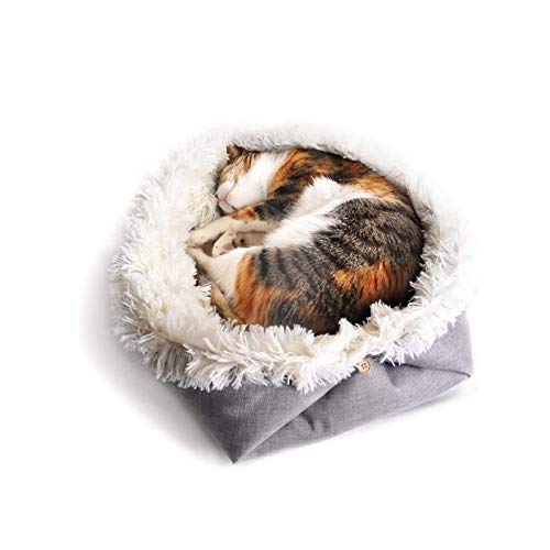 Haustierbett für Katzen kleine Hunde Funktion 2 in 1 Plüsch Weiche Decke und Donut Weiß von Samine