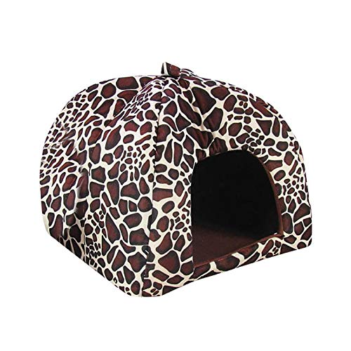 Iglu-Bett für Hunde und Katzen, süßes Erdbeermotiv, weich, gemütlich, warm, faltbar, 48 x 48 x 48 cm, Leopardenmuster von Samine
