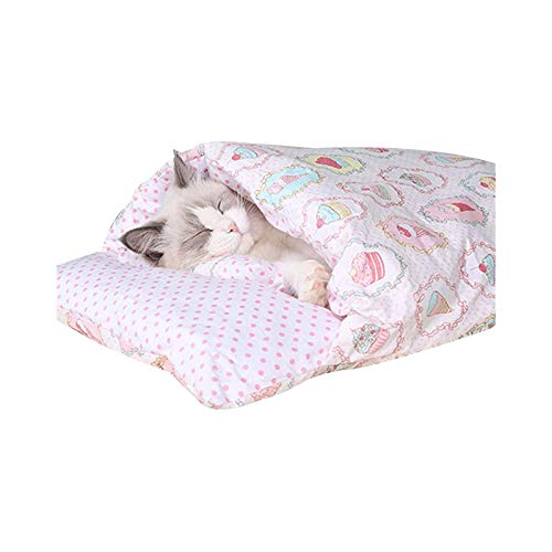 Katzenbett Schlafsack, abnehmbar und waschbar, mit Reißverschluss, Größe M, 55 x 40 cm, Rosa von Samine