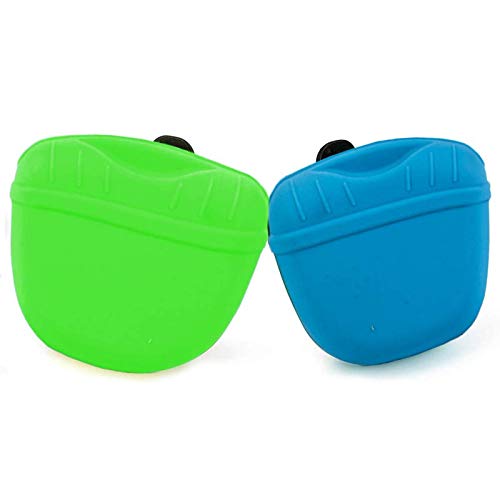 Silikon-Beutel für Leckerlis und Katzentraining, tragbar, mit Clip und Futter in Blau und Grün, 2 Stück von Samine