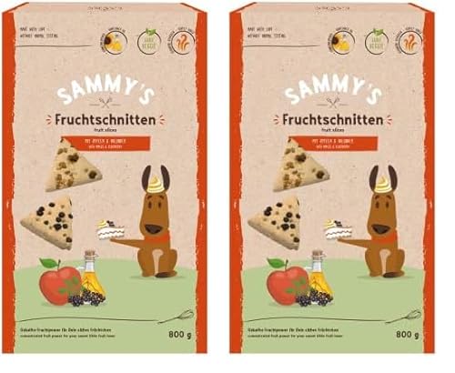 Sammy´s Fruchtschnitten | Fruchtige, gebackene Snacks für Hunde | mit Äpfeln & Holunder | 1 x 800 g (Packung mit 2) von Sammy's Hundesnacks
