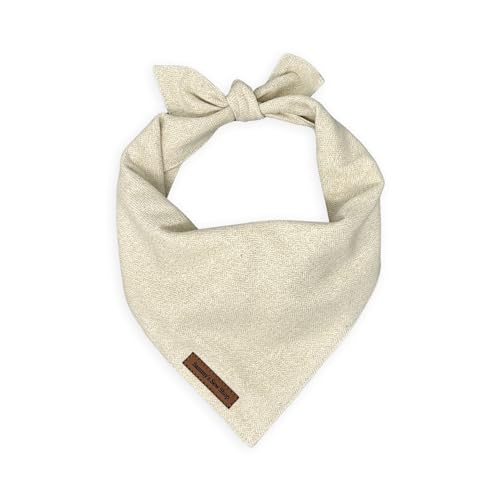 Sammy's Sew Shop Cream Fall Flanell Hundehalstuch - Creme Fischgrätenmuster Haustier Bandana Tie Back Premium Stoff Einzigartiges Design Handgefertigt in den USA (S, Creme) von Sammy's Sew Shop