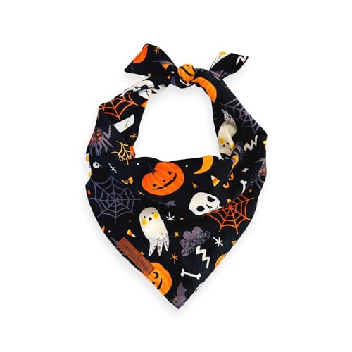 Sammy's Sew Shop Halloween Hundehalstücher - Geister, Kürbis und Hexe Print Halloween Hund Bandana, leichter Drapierung Stoff, einzigartiges Design, handgefertigt in den USA (groß, Spukhüter Howliday) von Sammy's Sew Shop