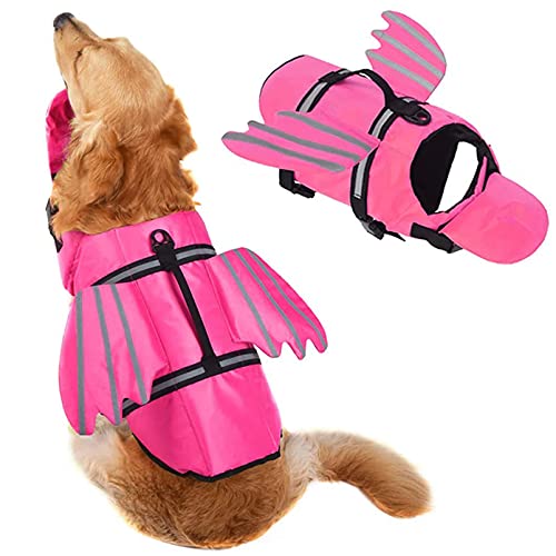 Hunde-Schwimmweste, reflektierende Outdoor-Flügel, Schwimmweste, Badeanzug mit Rettungsgriff für Strand, Pool, Bootfahren, Pink, XL von Samnuerly