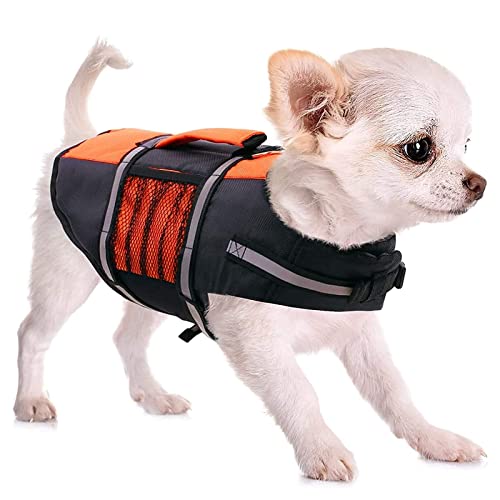 Hunde-Schwimmweste Ripstop, Sicherheits-Badeanzug-Schutz für Haustiere mit reflektierenden Streifen und Griff für kleine, mittelgroße und große Hunde (Größe: XL (40 cm), Farbe: Orange) von Samnuerly