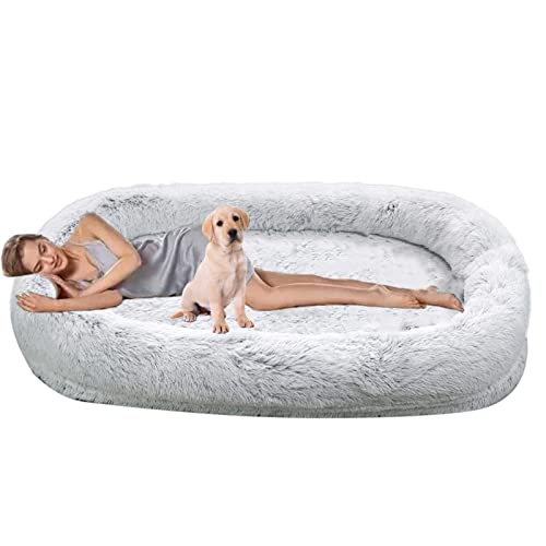 Hundebett Für Menschen Groß Startseite Schwamm Bett,Waschbar Faules Sofa,Hundebett Rund Hundesofa,Bequem Und Weich Hundebett Für Erwachsene (Grey XL) von Samnuerly