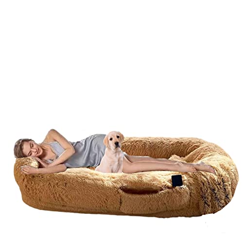 Hundebett Für Menschen Groß Startseite Schwamm Bett,Waschbar Faules Sofa,Hundebett Rund Hundesofa,Bequem Und Weich Hundebett Für Erwachsene (Khaki XL) von Samnuerly