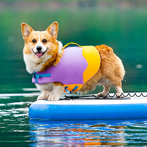 Hundeschwimmweste, Ripstop-Hundesicherheitsweste mit verbessertem Auftrieb und Rettungsgriff für Schwimmbad-Strandbootfahren (Größe: XL (35 cm), Farbe: Gelb) von Samnuerly
