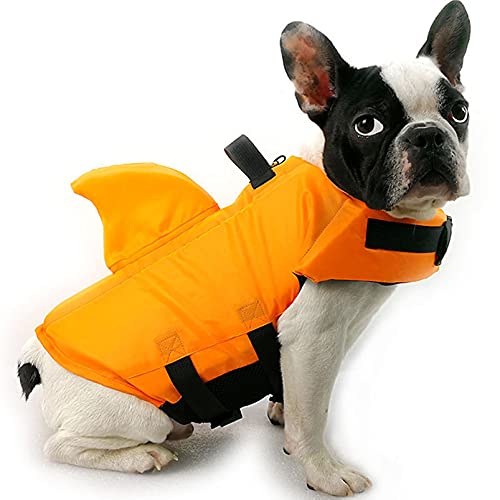 Hundeschwimmweste, Sommer-Haifisch-Design, Haustier-Schwimmweste, Hunde-Badebekleidung, Haustiere, Sicherheits-Badeanzug für Hunde, Lebensretter, Orange, XL von Samnuerly