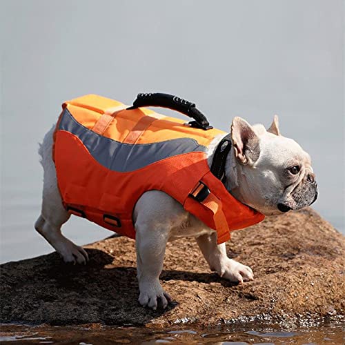 Hundeschwimmweste, schwimmende Haustier-Rettungsweste, Hundeschwimmweste, reflektierende und verstellbare Schwimmweste für Schwimmbad, Strand, Bootfahren (Größe: XXL (48 cm), Farbe: Orange) von Samnuerly