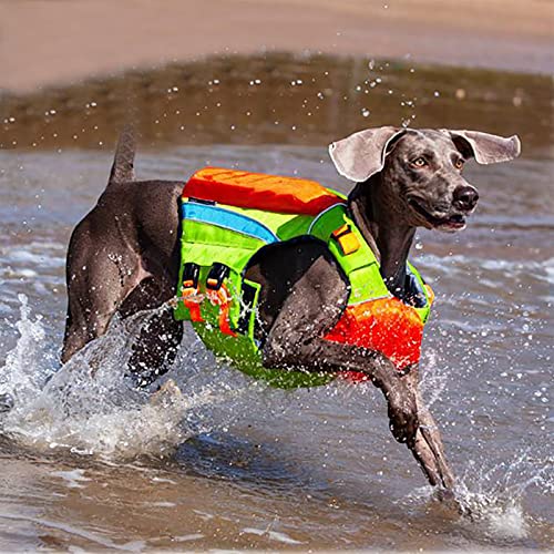 Hundeschwimmweste zum Schwimmen, Rettungsweste für Haustiere mit reflektierenden Streifen und Rettungsgriff für kleine, mittelgroße und große Hunde (Größe: L (40 cm), Farbe: Orange) von Samnuerly
