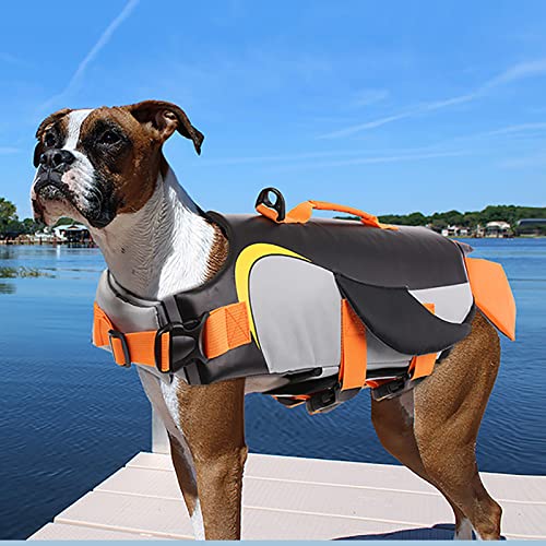 Hundeschwimmweste zum Schwimmen, Rettungsweste für Haustiere mit verbessertem Auftrieb und Rettungsgriff für kleine, mittelgroße und große Hunde (Größe: XL (45 cm)) von Samnuerly