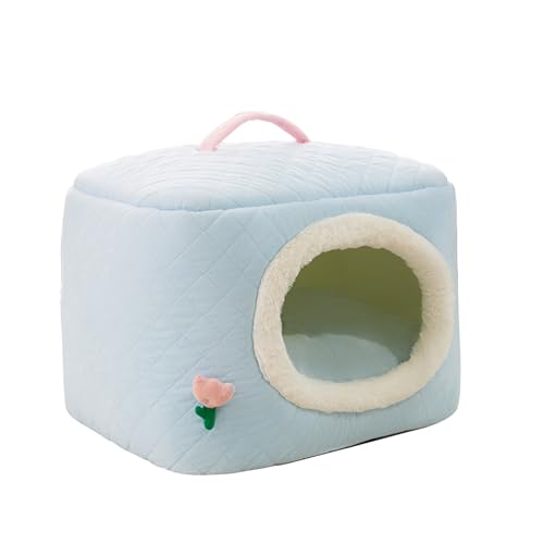 Katzenhaus, 2-in-1 warmes Katzenlochbett, Katzenzelt mit abnehmbaren und waschbaren Kissen, bequemes und niedliches Würfelkatzenbett, weiches und warmes Hundebett, Katzenschlafsofa (Blau M) von Samnuerly