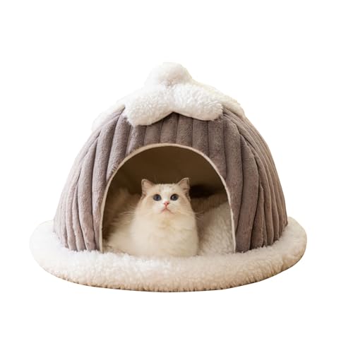 Katzenlochbett, Cartoon nettes Katzenhaus, kleines Katzenzeltbetthaus mit abnehmbaren und waschbaren Kissen Kissen, warmes Hundebett(Grey M) von Samnuerly