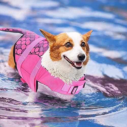 Meerjungfrau-Hundeschwimmwesten zum Schwimmen, Hundeschwimmweste Hai mit hoher Schwimmfähigkeit, Badeanzug für Schwimmbad, Strand, Bootfahren (Größe: L (35 cm), Farbe: Rosa) von Samnuerly