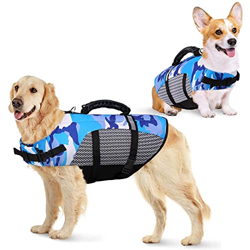 Reflektierende Hundeschwimmweste, Haustierschwimmweste mit Rettungsgriff, Hunderettungsbadeanzug, für große, mittelgroße und kleine Hunde,A,XL von Samnuerly