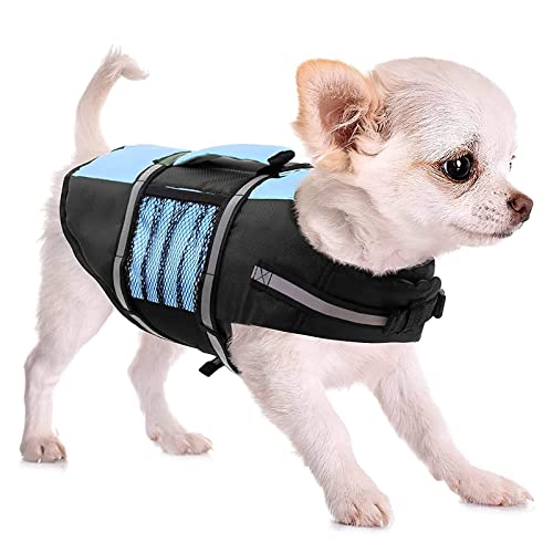 Ripstop-Hunde-Sicherheitsweste, Hunde-Schwimmweste mit Griff, gut sichtbare Hunde-Schwimmweste zum Bootfahren und Schwimmen (Größe: M (30 cm), Farbe: Blau) von Samnuerly