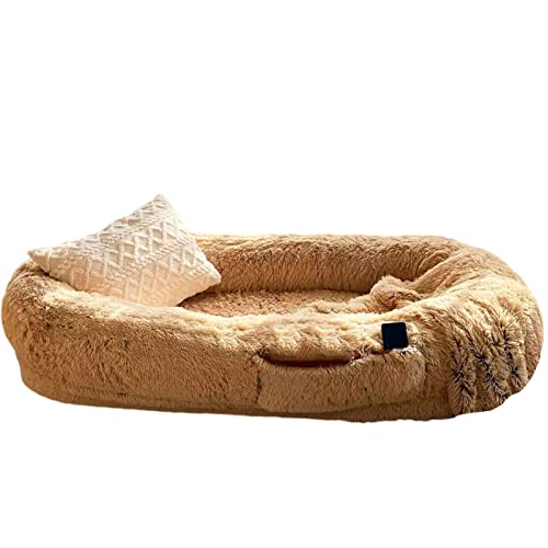 Samnuerly Hundebett Für Menschen,Große Faules Sofa,Donut Hundebett Weiches Plüsch Rundes Hundesofa Mit Rutschfestem Unterseite Riesen Sitzsack (Khaki XL) von Samnuerly