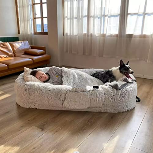 Samnuerly Hundebett Für Menschen,Multifunktion Großes Sitzsack Bett,Ergonomisches Design Faules Sofa Mit Abnehmbarem,Waschbarem Bezug Und Rutschfester Unterseite (Grey XL) von Samnuerly