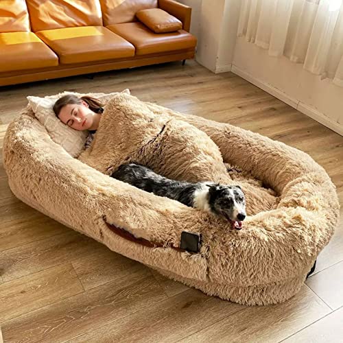 Samnuerly Hundebett Für Menschen,Multifunktion Großes Sitzsack Bett,Ergonomisches Design Faules Sofa Mit Abnehmbarem,Waschbarem Bezug Und Rutschfester Unterseite (Khaki XL) von Samnuerly