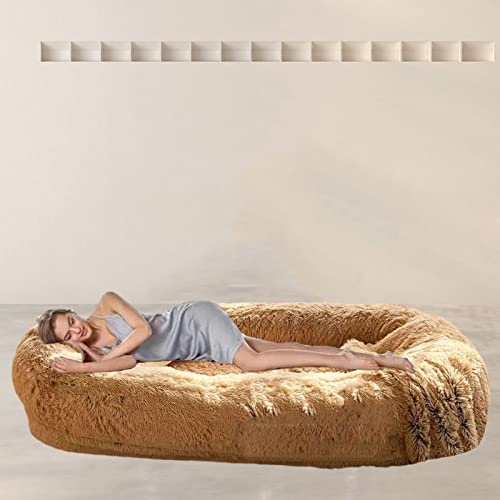 Samnuerly Luxus Einfarbig Hundebett Für Menschen,Große Faules Sofa,Ergonomisches Design Human Dog Bed Mit Rutschfestem Unterseite Riesen Sitzsack (Khaki XL) von Samnuerly